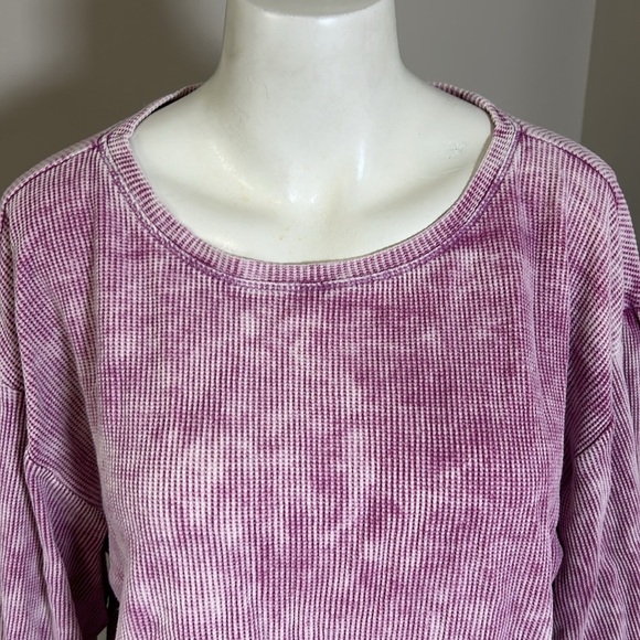 Anthropologie Pilcro Washed Waffle Top Raspberry Shirt Puff Sleeve Boho Sz S - Picture 5 of 11